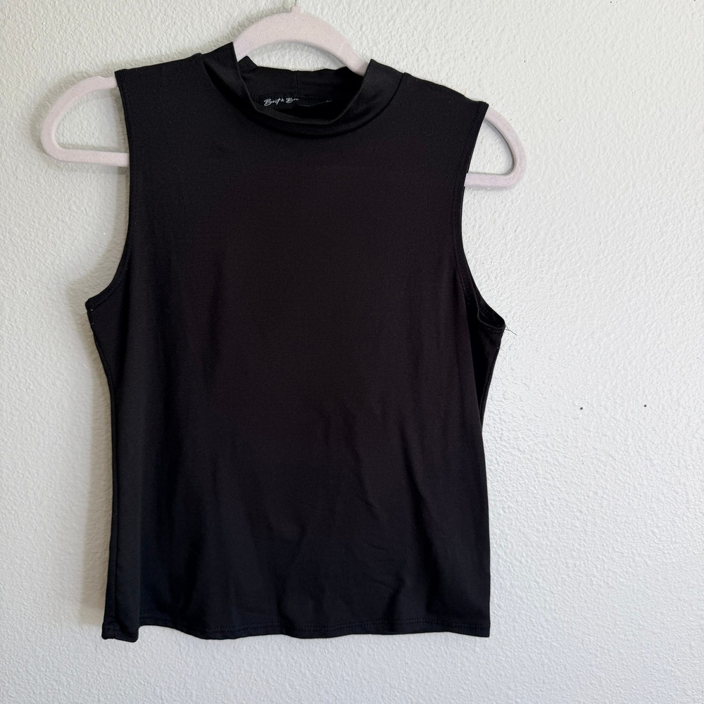 Brit & Blue Womens Black Mock Neck Sleeveless Tank Top Size Large